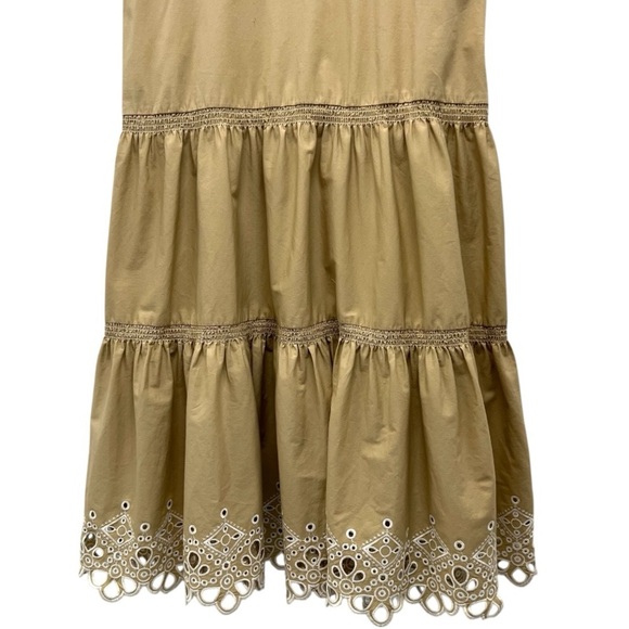 Veronica Beard Jeans Amaia Tiered Eyelet White Tan Combo Midi Dress Medium - Picture 7 of 13